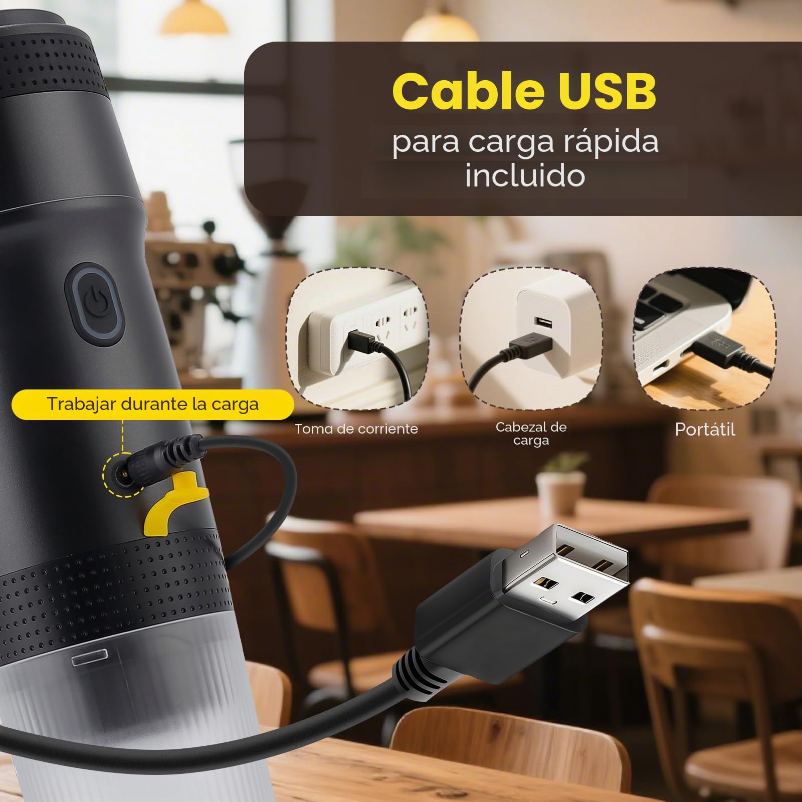 Máquina de café espresso portátil, 20 bares, 3 en 1, autocalentada, compatible con café molido y cápsulas, para senderismo, oficina y autocaravana