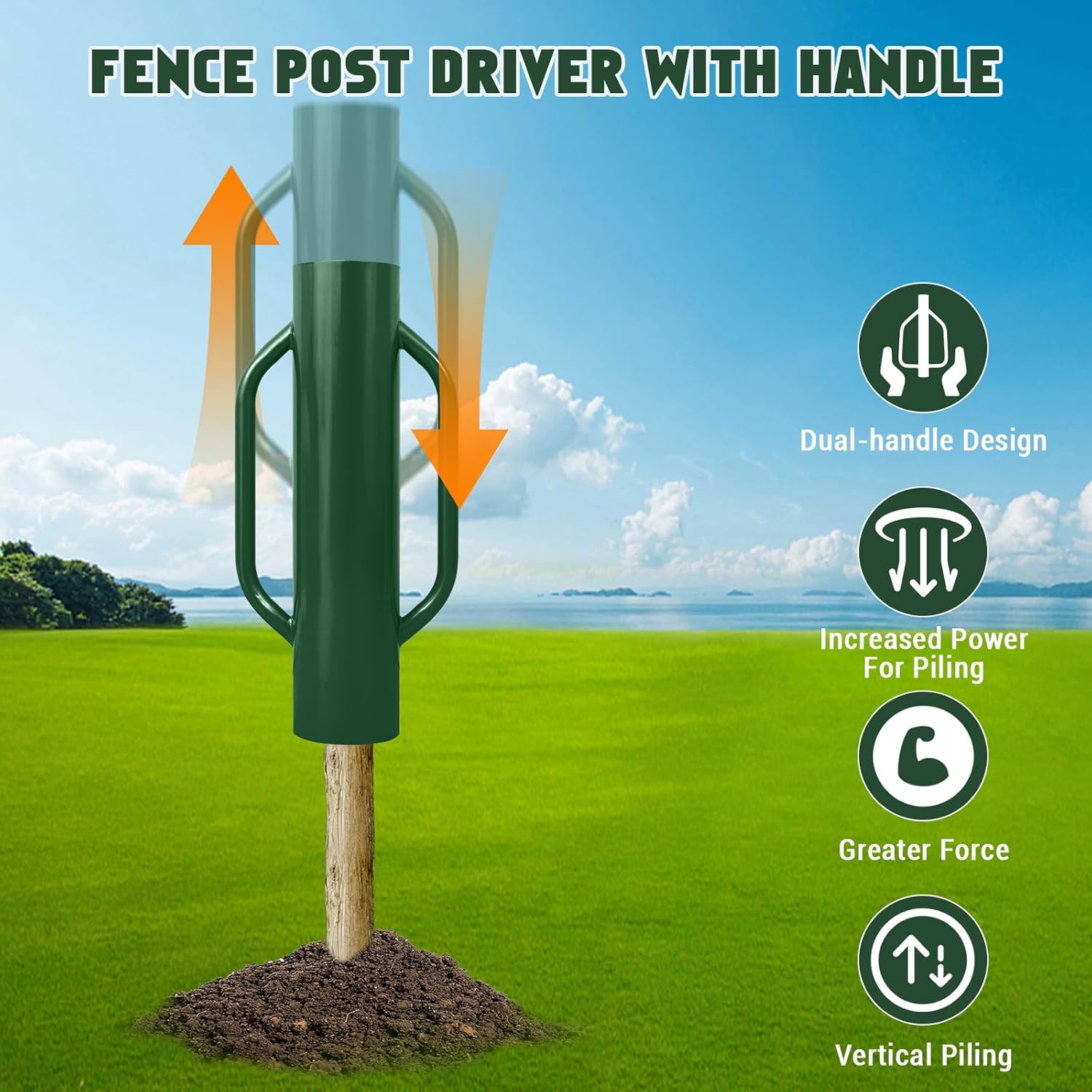 28 Inch Fence Post Driver 37LB T Post Driver with Handle Heavy Duty Hand Post Pounder with Handle for U Fence Post Wooden Post,Green