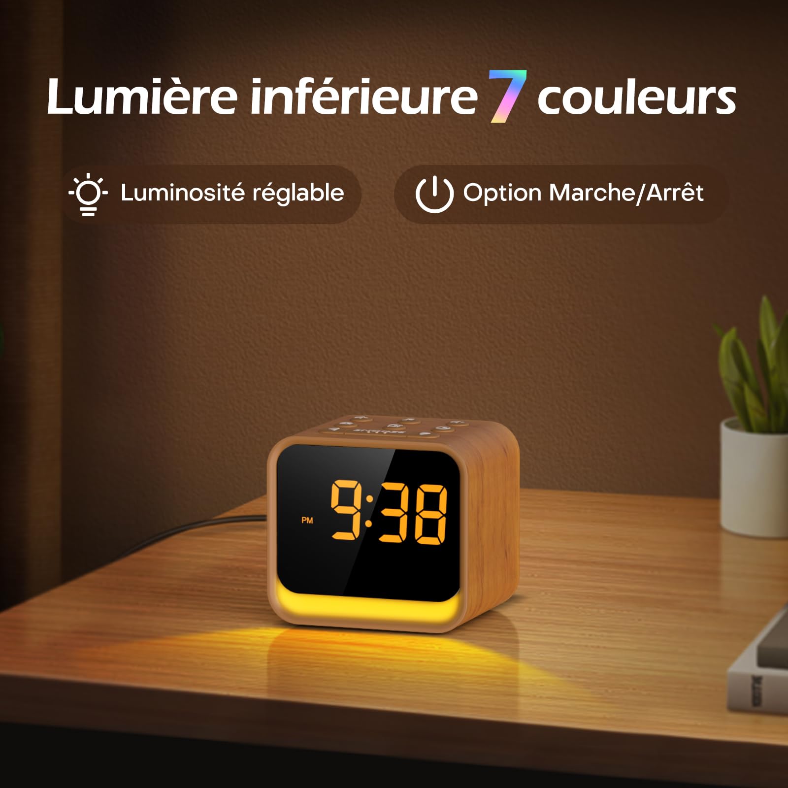 Reacher Radio réveil FM, Machine à Bruit Blanc avec 24 Sons apaisants, écran à luminosité réglable, 9 Sons d’Alarme, veilleuse 7 Couleurs, minuterie de Sommeil, Snooze, réveil Matin numérique Chambre