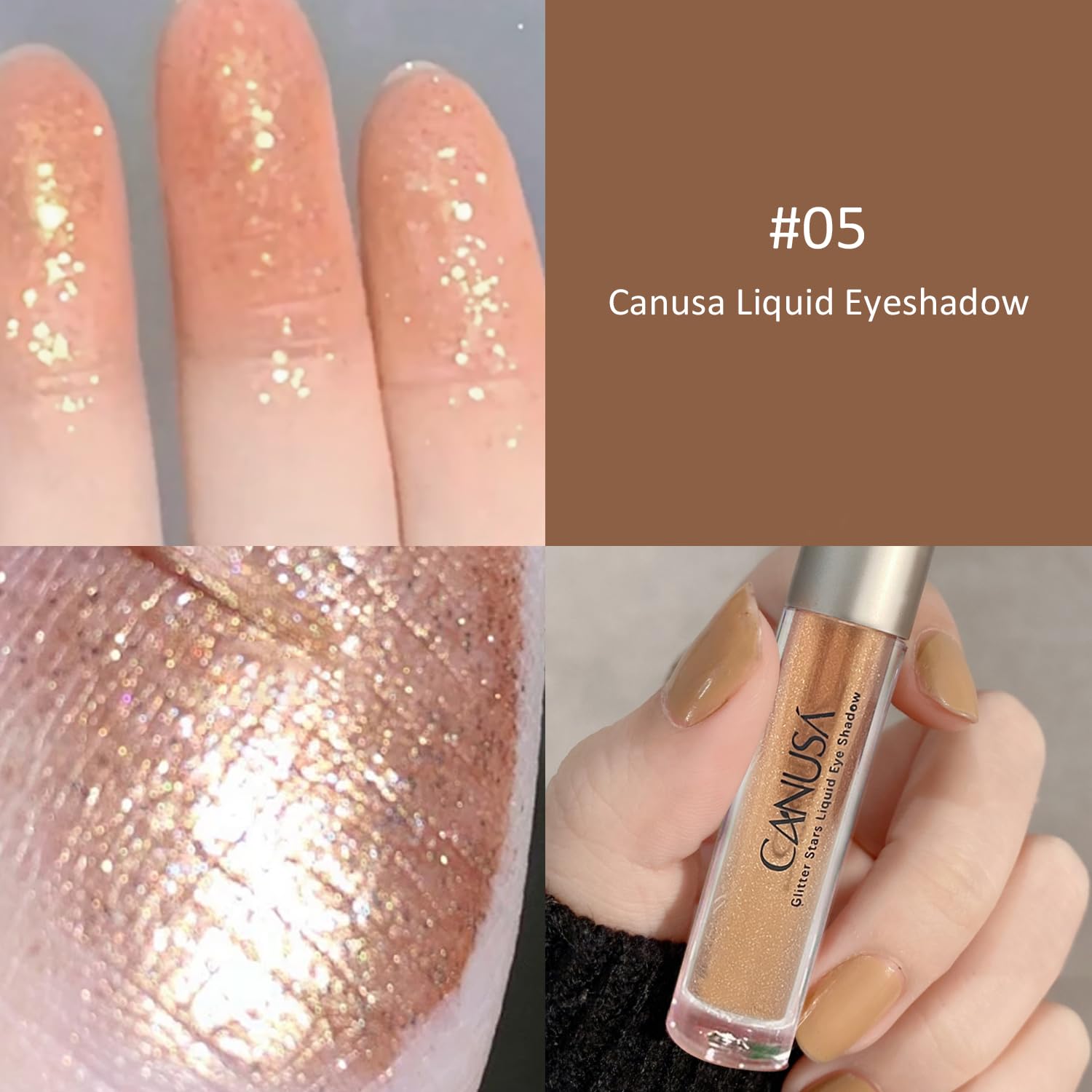Canusa Liquid Glitter Eyeshadow & glitter eyeshadow that shimmers like shattered glass in every angle /2g/0.07 Fl Oz (Camel / 05) - Image 3
