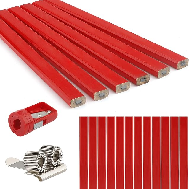 Rybtd 20Pcs Flat Wood Carpenter Pencil HB 177mm Octagonal Pencil with Pencil Sharpener and Portable Pen Loop Holder Clips for Woodworking Construction Professional Purposes