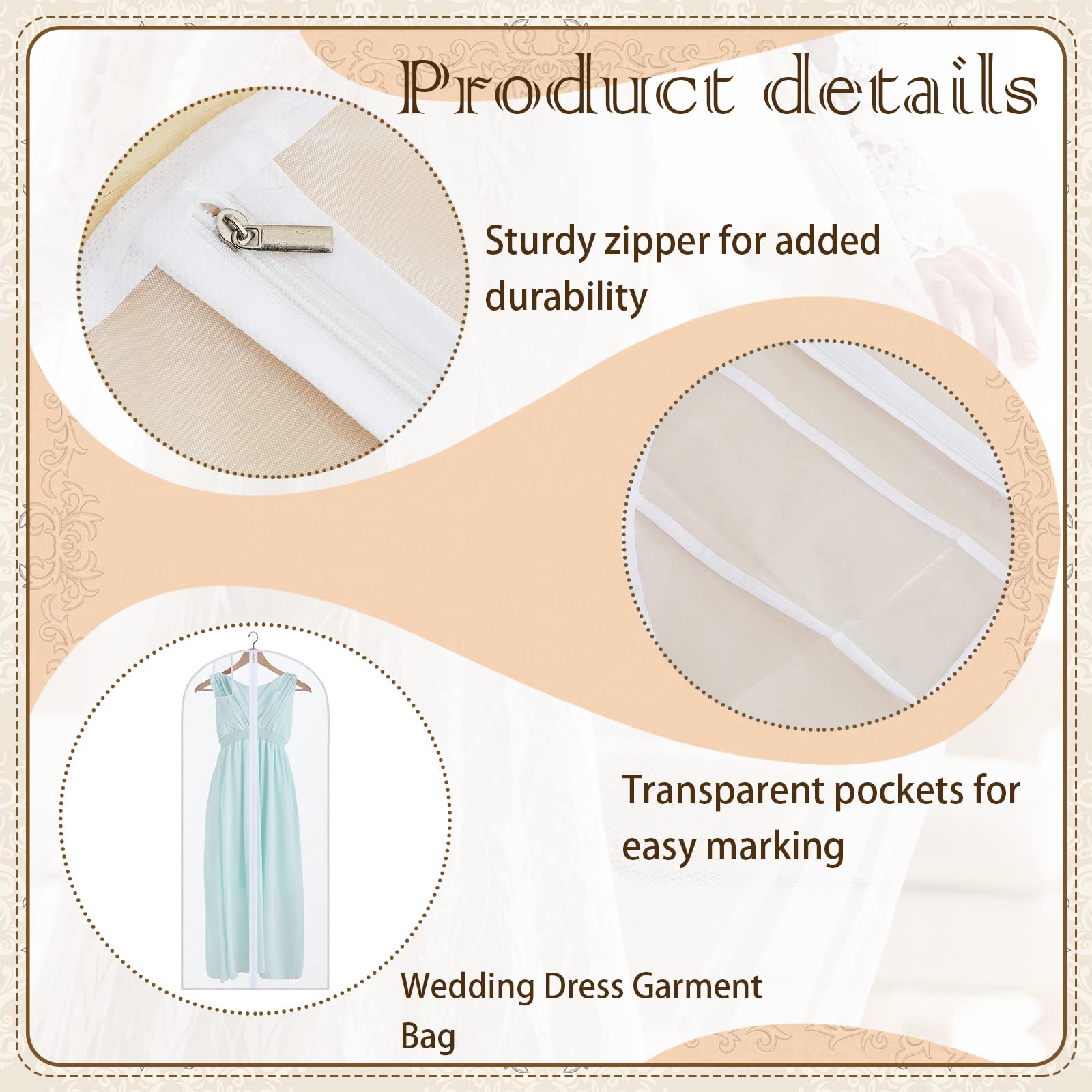 Kleidersack für Hochzeitskleid, atmungsaktiv, zum Aufhängen, 183 cm, staubabweisend, extra groß, für Kleider, lange Brautkleidung, Abendanzug, Mäntel, Aufbewahrung, Reisen, 4 Stück