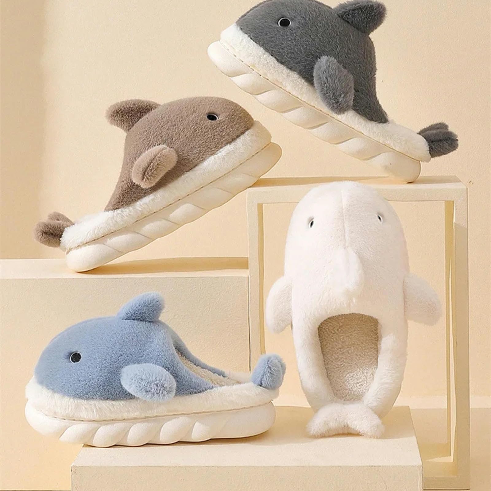 Pantofole Invernali in Cotone Slifori di Cotone per Squalo Animale Sollele da Donna Sollette Inverno Inverno Nuova Calda Slip Adorabile Coppia-Tacco Avvolgente Blu-40 41