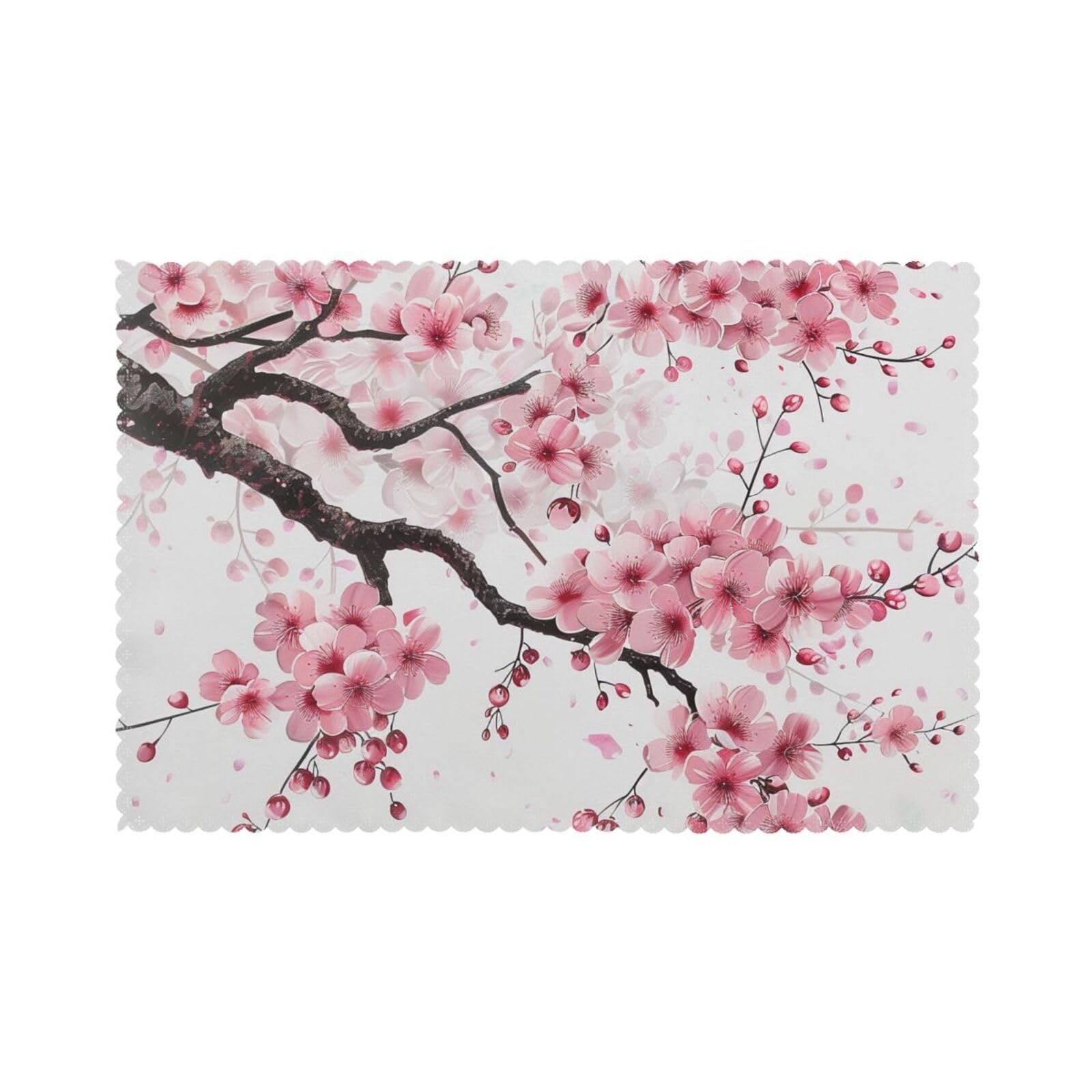 Tempting Cherry Blossoms Art Printed Placemat Heat Resistant Place Mats Set of 6 PCS Washable Kitchen Table Mats, 12x18 Inch