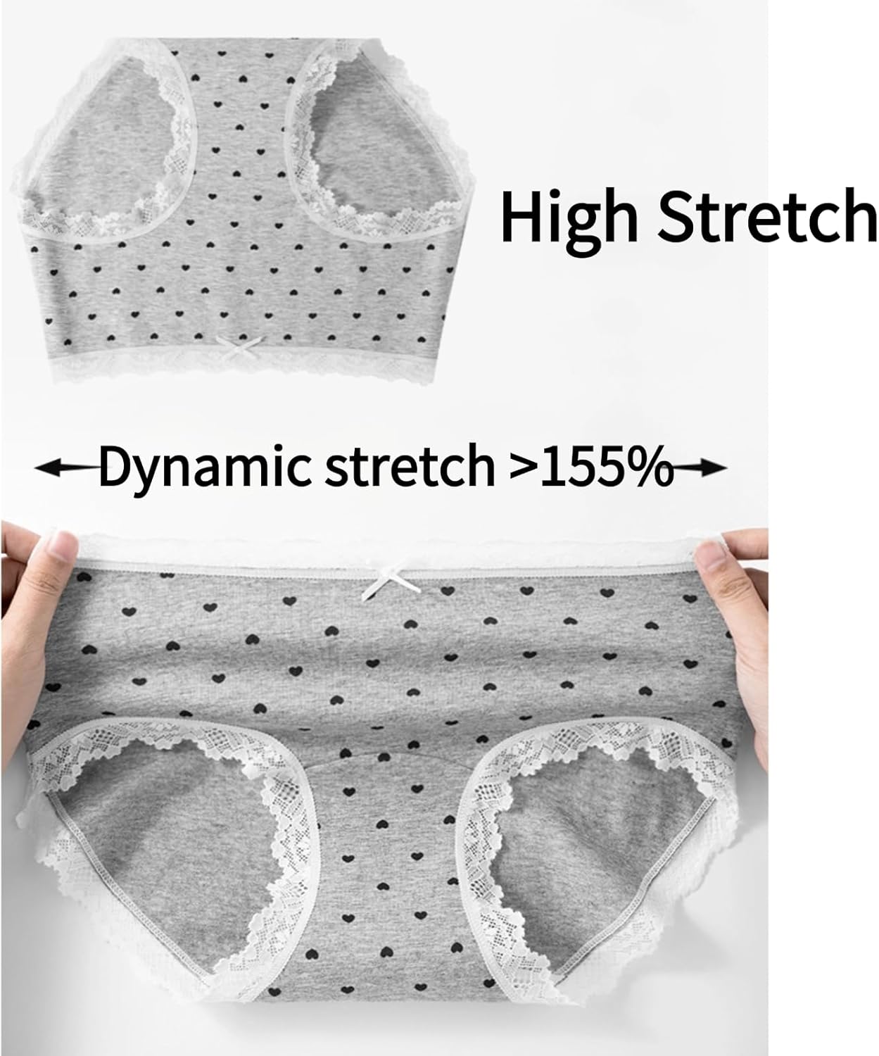 Women's Cotton Polka-Dot Lace Bow Panties 6 Pack Girls Kawaii Seamless Breathable Extended-Crotch Soft Underwear