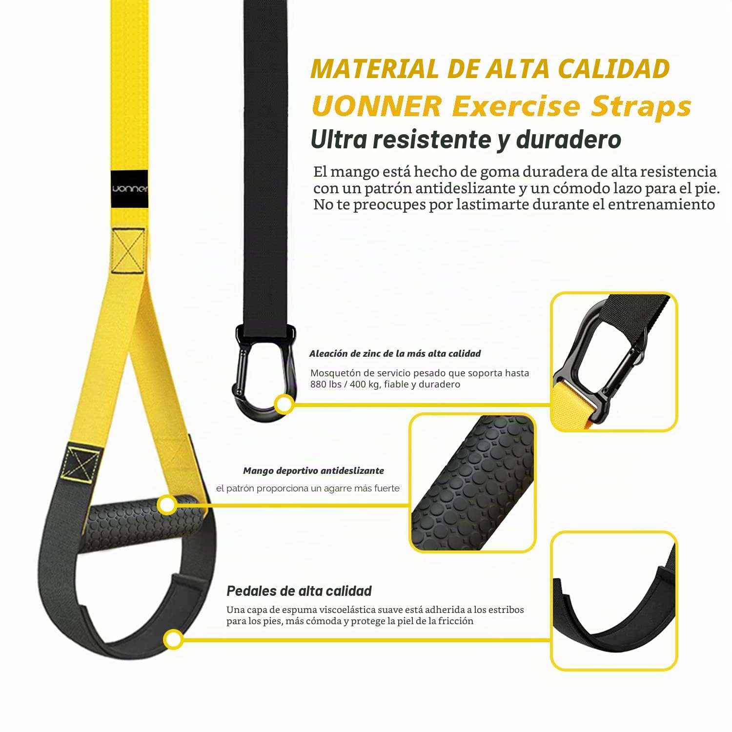 Equipo de entrenamiento de suspensión para gimnasio en casa, negro, metal, estilo exterior, con correas de extensión y anclaje de puerta