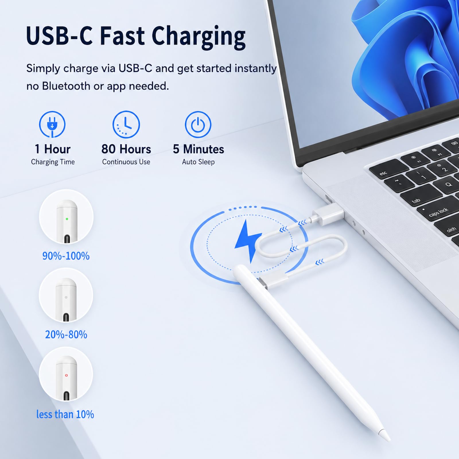 Lápiz para Surface con 4096 Niveles de presión, Lápiz magnético Recargable con rechazo de Palma – Compatible con Surface Pro 12-3rd, Go 1-4, Laptop/Studio/Book 1-5, HP, ASUS, Kobo
