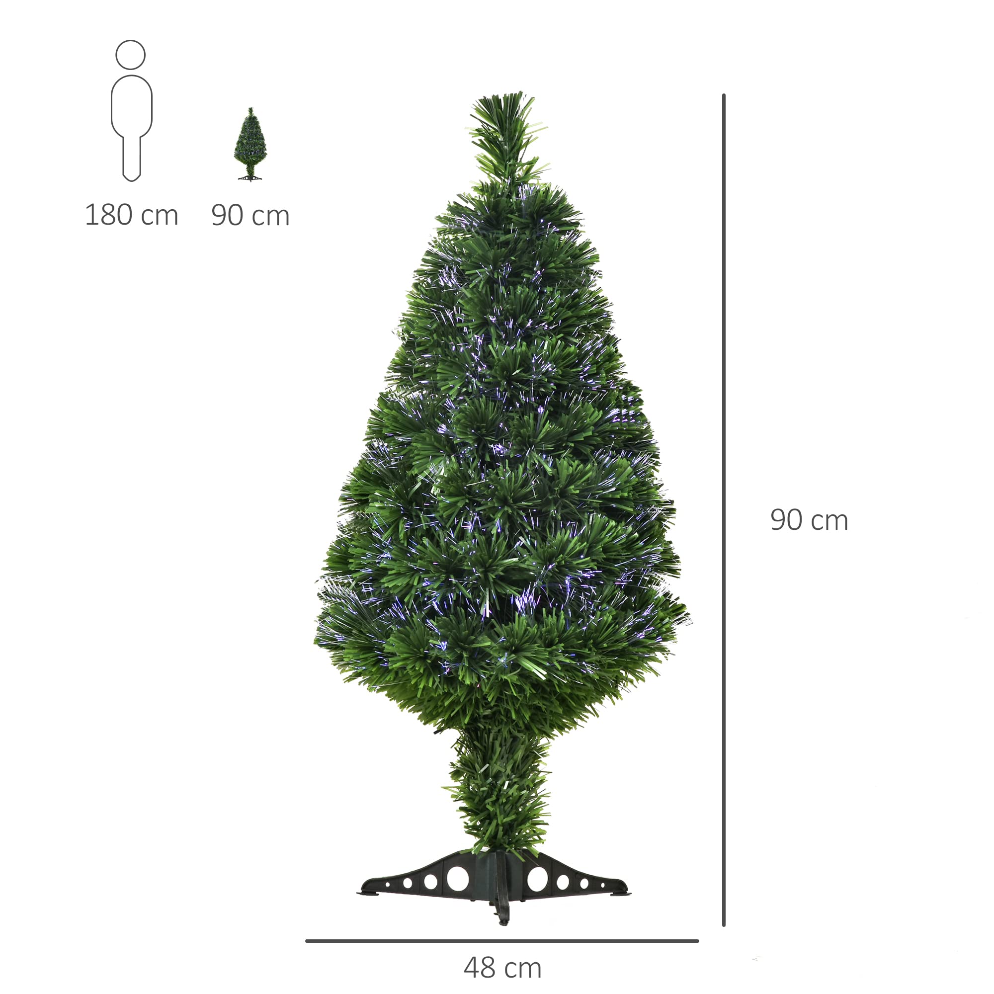 HOMCOM Sapin de Noël Artificiel Lumineux 90H cm Fibre Optique Multicolore + Support Pied 90 Branches Vert