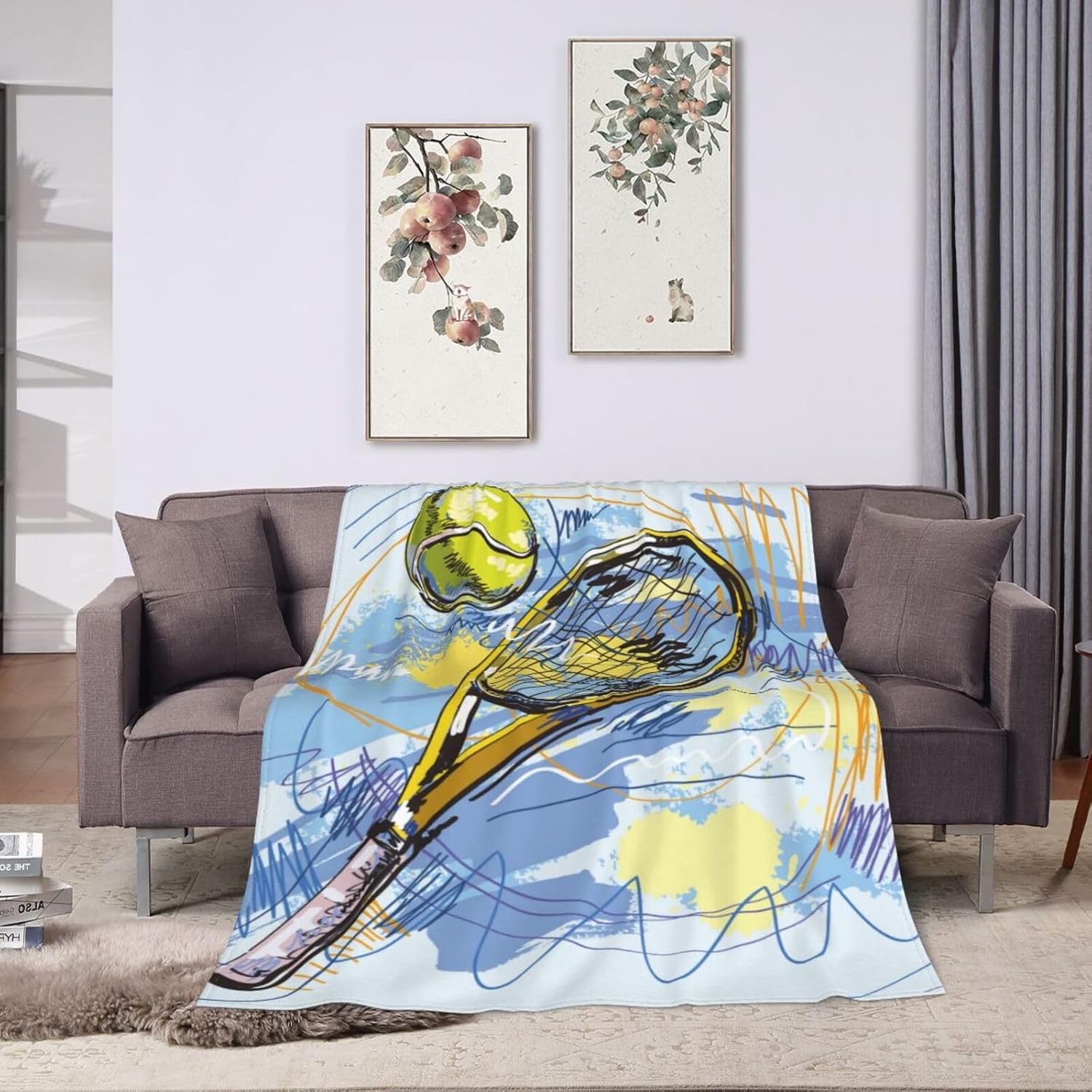 Tennis Racket Ball Sport Throw Blanket Soft Bed Bedding Warm Cozy Plush Flannel Fleece Blankets Gifts for Kids Boys Girls Teens Men, Sofa Couch Car Bedroom Home Decor, 60"x50" - Image 5