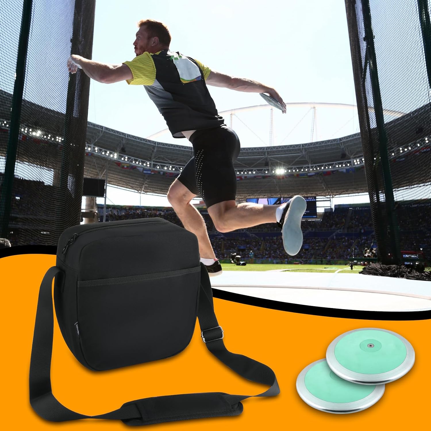 Cosmos Discus Carrier Bag Discus Shoulder Bag with Adjustable Strap, Track and Field Discus Throw Carry Case Portable Discus Storage Bag with Zipper Pocket for Storing 2 Discuses, Discus Not Included