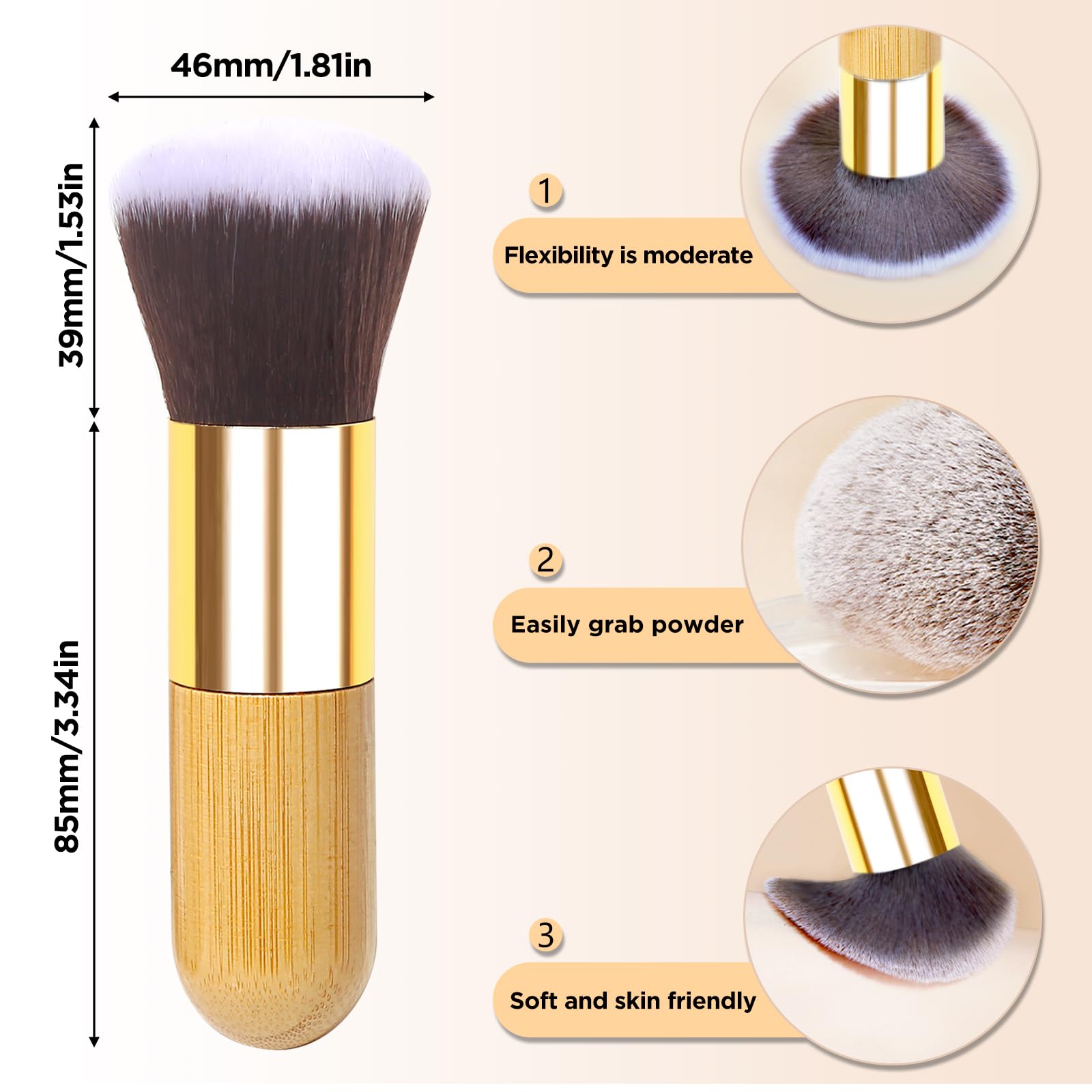Powder Makeup Brush, Blusher Brush Large Powder for Loose or Pressed Setting Single Face Makeup Foundation - Image 3
