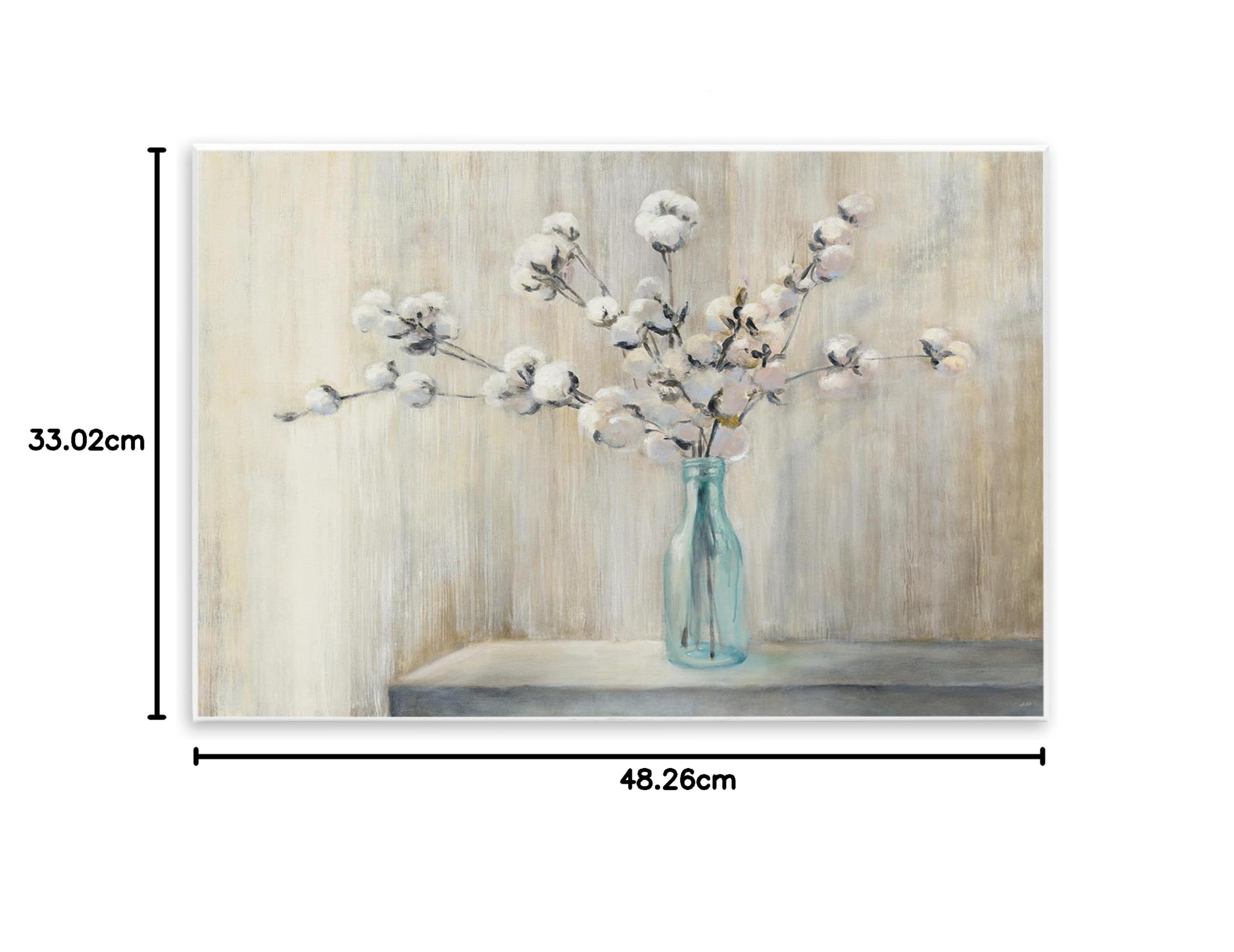 Stupell Industries Beautiful Cotton Flower Grey Brown Painting Carteles y Placas, Madera MDF, Multicolor