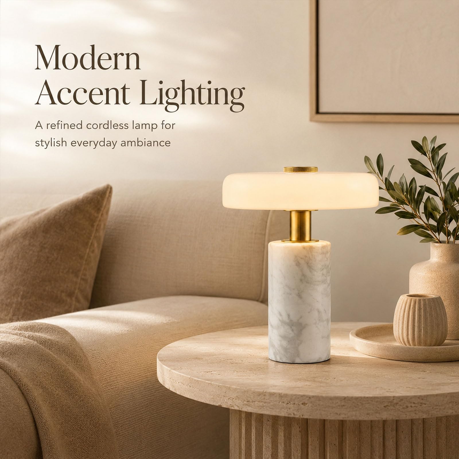 Lampe De Table En Marbre 23 CM, Verre Sans Fil Rechargeable, Lampe De Chevet LED À Intensité Réglable Par Effleurement, 3 Températures De Couleur, Veilleuse En Pierre Pour Chambre Et Salon