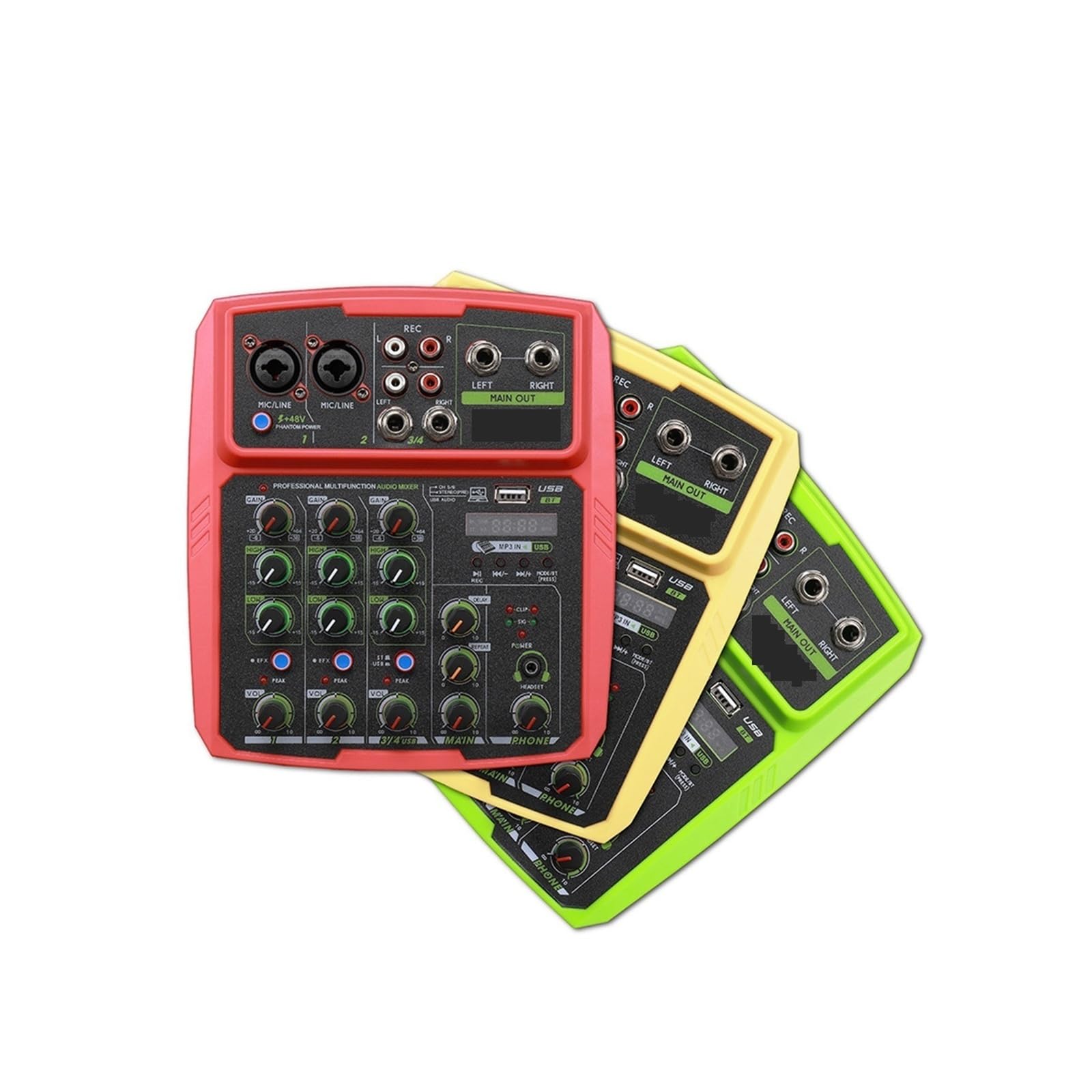 Mezclador de audio, Interfaz de mezclador sonido 4 canales, tarjeta grabación estudio profesional, consola mezclas, micrófono, alimentación fantasma 48 V(Green)