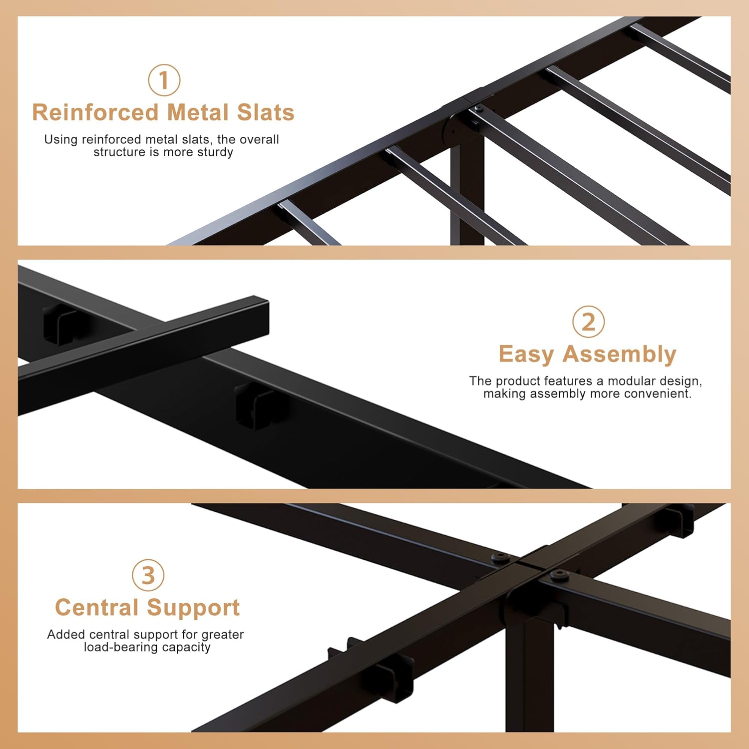 California King Bed Frames with Headboard and Footboard, 14 Inch Metal Platform Bed Frame with Steel Slat Support, No Box Spring Needed, Noise Free, Easy Assembly, Black