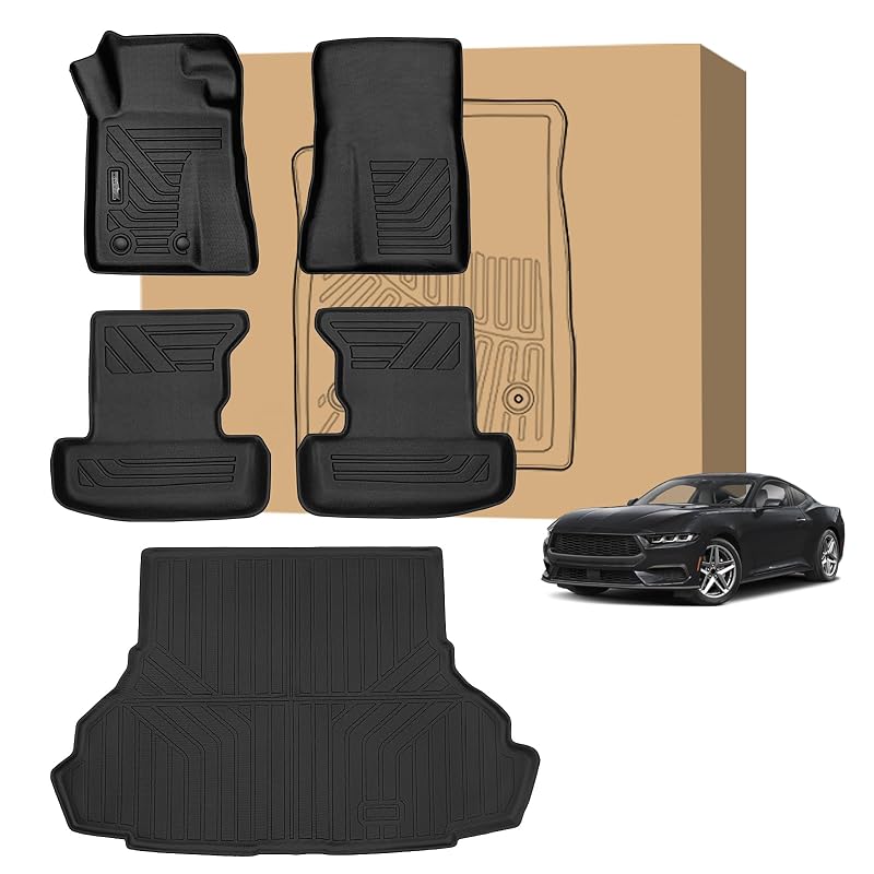 Kit de Tapetes Automotivos Peleus em TPE para Ford Mustang 2015–2026, com Tapetes Dianteiros e Traseiros e Tapete de Porta-Malas, Preto, 3 peças