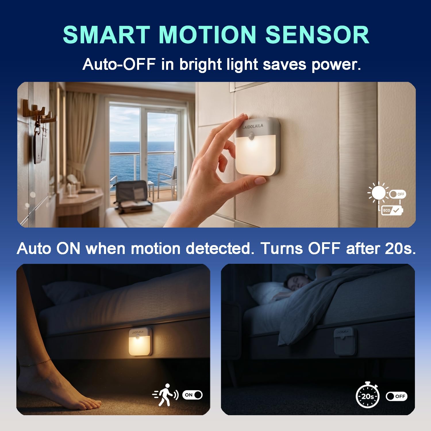 Lot de 4 veilleuses magnétiques avec détecteur de mouvement et batterie rechargeable LED pour une utilisation en intérieur dans la salle de bain, le couloir, la cabine, les toilettes, les