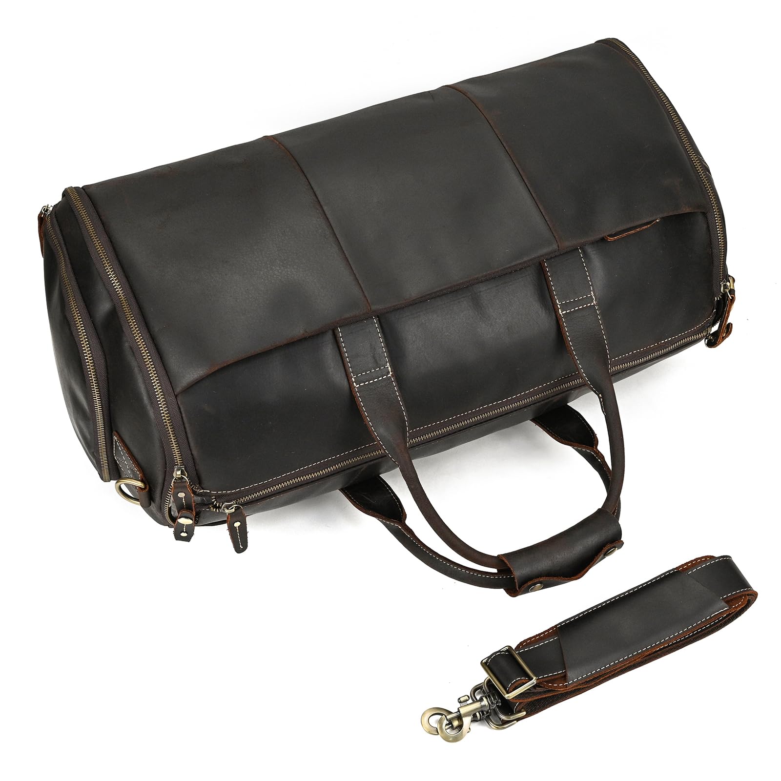 Housses de Costume en Cuir de Voyage Housses de Vêtements pour Transport Sac de Costume Sacs de Voyage Cuir Sac de Sport Sac de Voyage Vintage Protection pour Costumes, Marron foncé