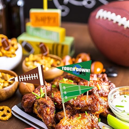 Miniatura 6 de 144 piezas de decoración para cupcakes de fútbol  Aperitivos para el día del juego deportivo palillos de dientes palillos de alimentos suministros