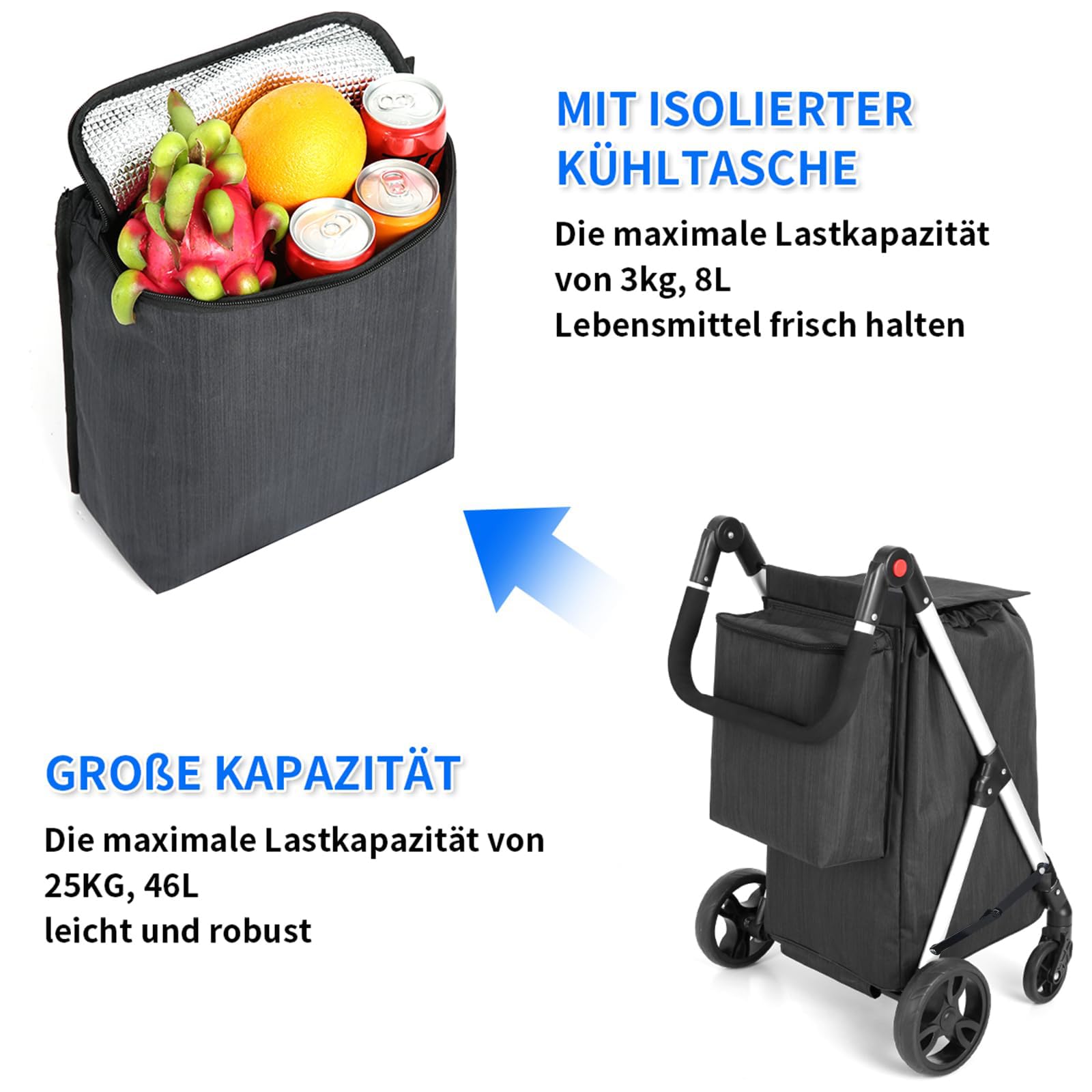 Carro De La Compra Plegable 3 En 1 Con Frigorífico - Capacidad 46L Y 25kg, Ideal Para Supermercado Y Playa