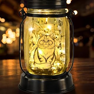Persian Cat Gifts for Women/Men Persian Cat Solar Lanterns Gifts for Grandma Women Mom Sister, Pet Lovers Lantern Pet loss Memorial Light Solar Garden Decoration Outside for Yard, Patio,Backyard,Porch