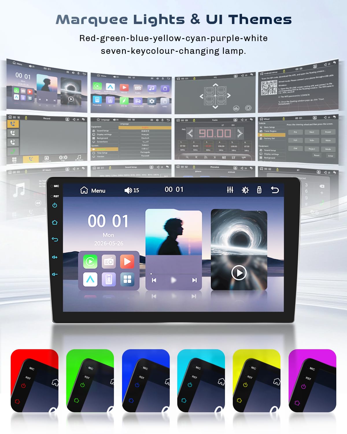 Roinvou Radio samochodowe do Kia sportage 2010-2016 bezprzewodowy odtwarzacz CarPlay Android Auto MirrorLink, 9-calowy ekran dotykowy radia z Bluetooth EQ FM UI SWC Kamera cofania