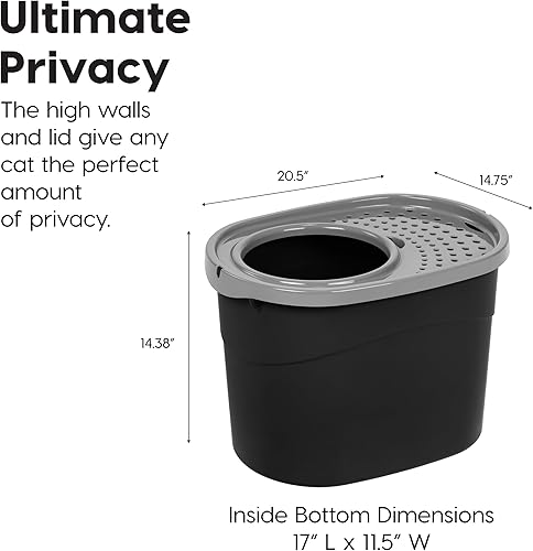 Vista 18 de IRIS USA - Caja de arena grande para gatos, con entrada superior, tapa de captura de arena y pala, a prueba de perros, caja de arena cerrada
