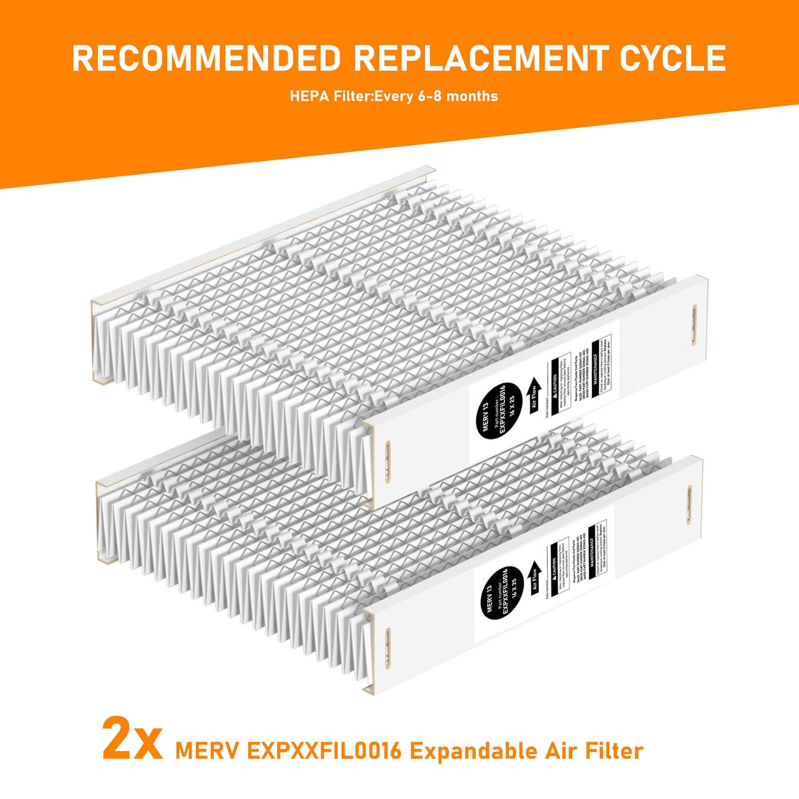 EXPXXFIL0016 16 x 25 x 5 MERV-13 Rozszerzalny filtr nośnika powietrza zamiennik kompatybilny z systemem ogrzewania i chłodzenia Carrier EXPCCFIL0016 i Bryant EXPBBFIL0016 EZ-FLEX, 2 szt