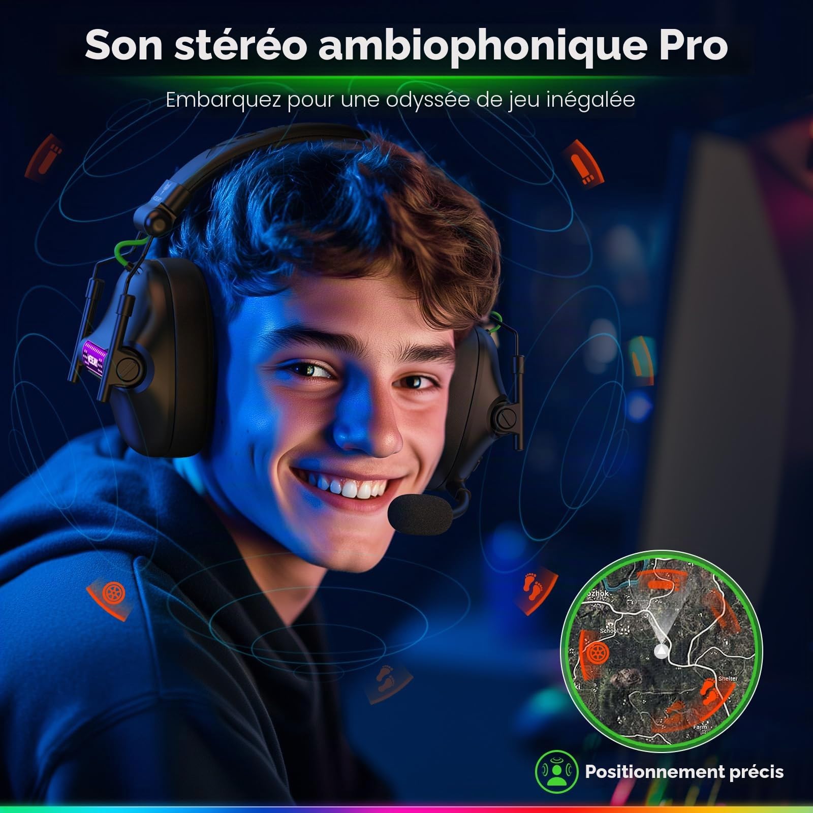 WESEARY WG2 Casque Gaming sans Fil, 2,4 GHz Casque Bluetooth sans Fil avec Micro pour PS5, PS4, PC, Switch, Mac, Mobile, Casque Gaming Pliable avec Son Stéréo et Éclairage LED, Batterie de 50h