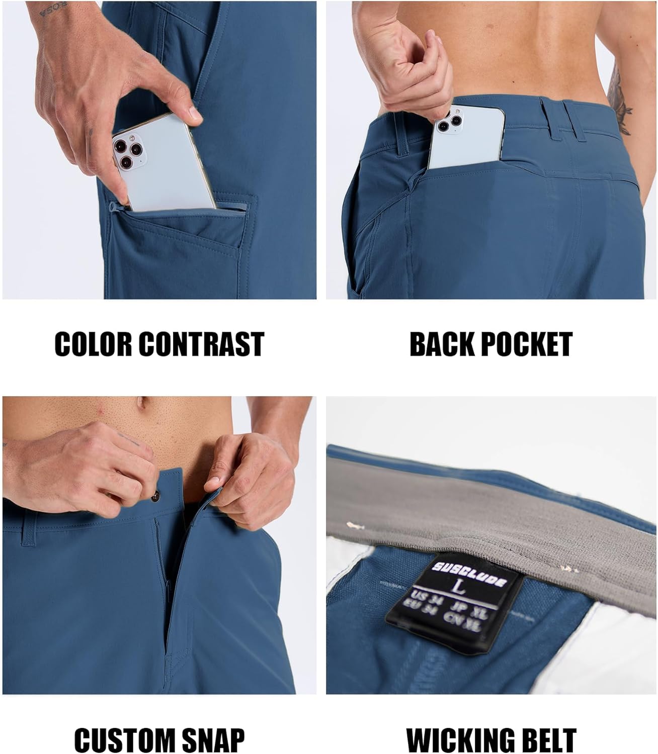 Susclude Men's Casual Shorts Stretch Golf Shorts 10" Quick Dry Summer Fishing Hiking Work Shorts with 6 Pockets - Image 4