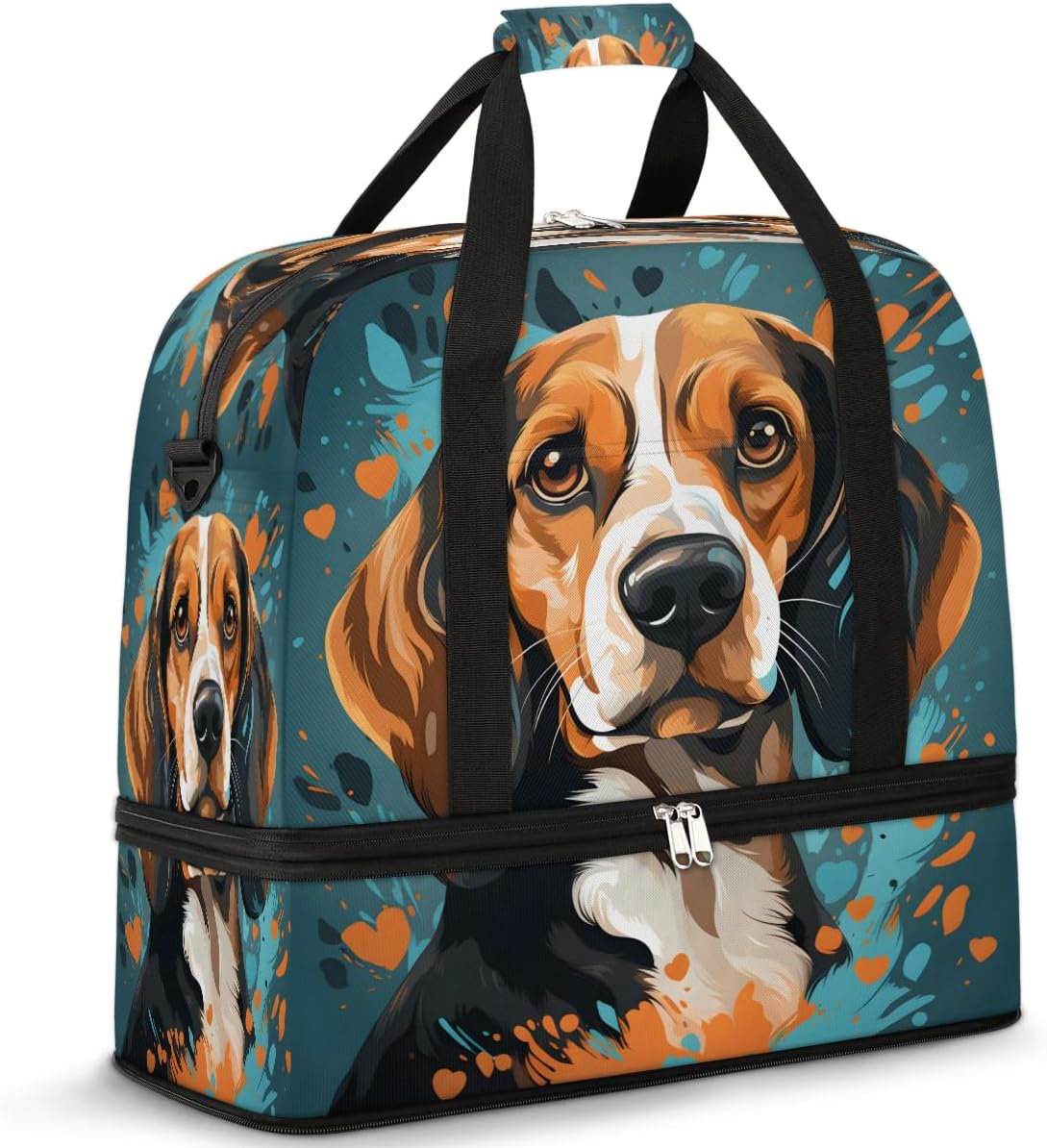 Sports Duffel Bag, Foldable Puppy Dog Travel Duffel Bags, Gym Yoga Beach Bag Weekender Overnight Bag with Shoes Compartment for Men, Dog Print
