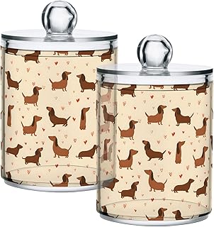 senya Plastic Cotton Swab Ball Pad Holder 10 Oz Bathroom Organizer Qtip Apothecary Jar Clear Container Dispenser Sausage Dog Love