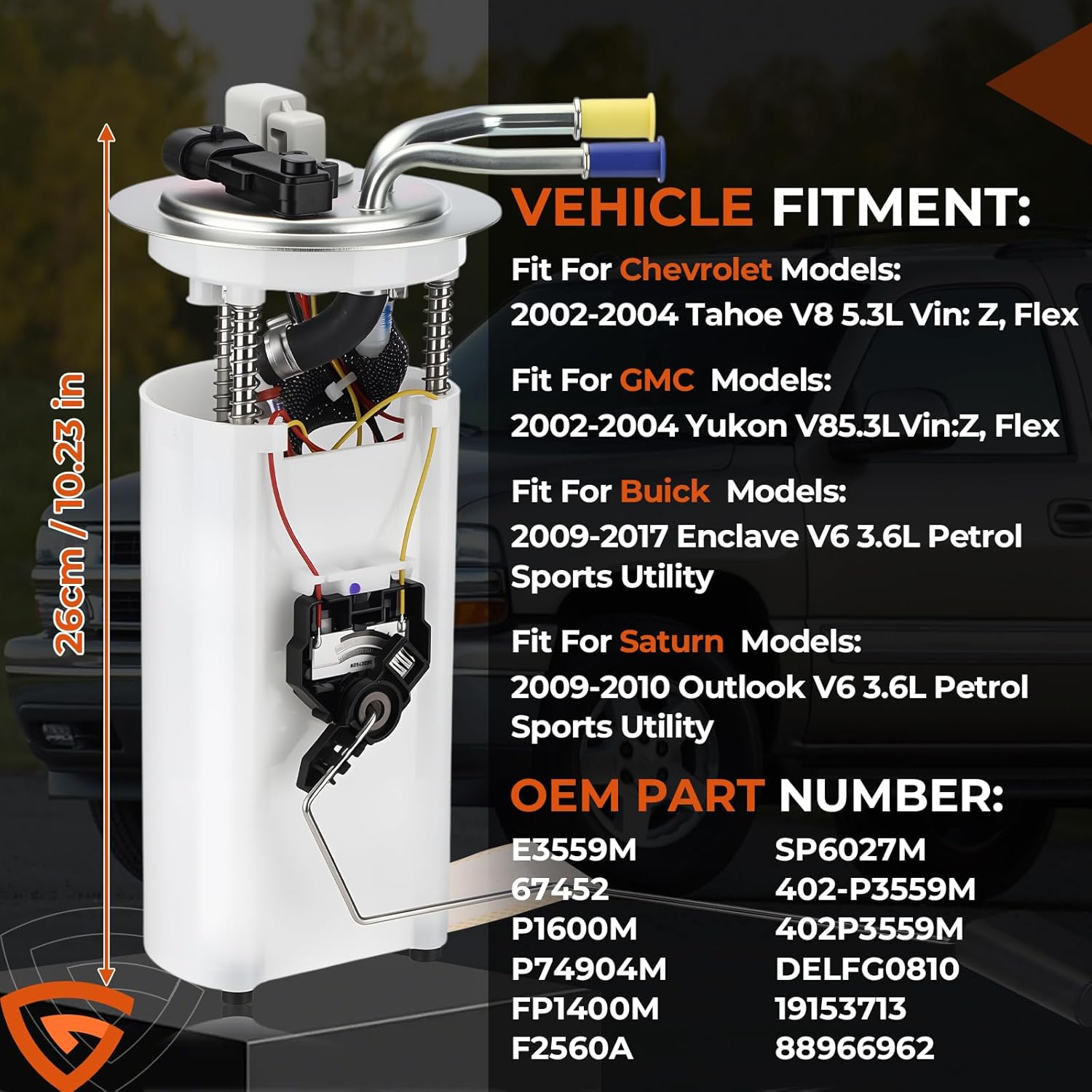 Electric Fuel Pump Assembly w/Sending Unit Compatible with Chevy Tahoe GMC Yukon 2002 2003 2004 (5.3L V8 Flex Fuel ONLY), Replaces E3559M