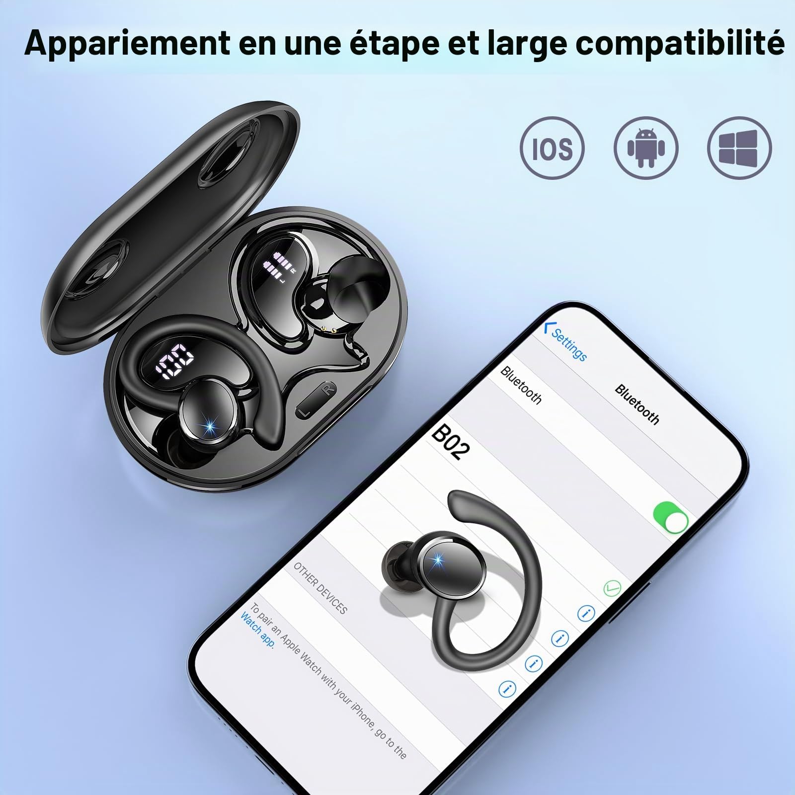 2026 Ecouteurs Bluetooth sans Fil Sport, Écouteur Bluetooth 5.4 avec HiFi Stéréo, 50H Écouteur Bluetooth 4 ENC Réduction Bruit Mic, IP7 Étanche Oreillette Bluetooth, Écran LED Casque pour Running