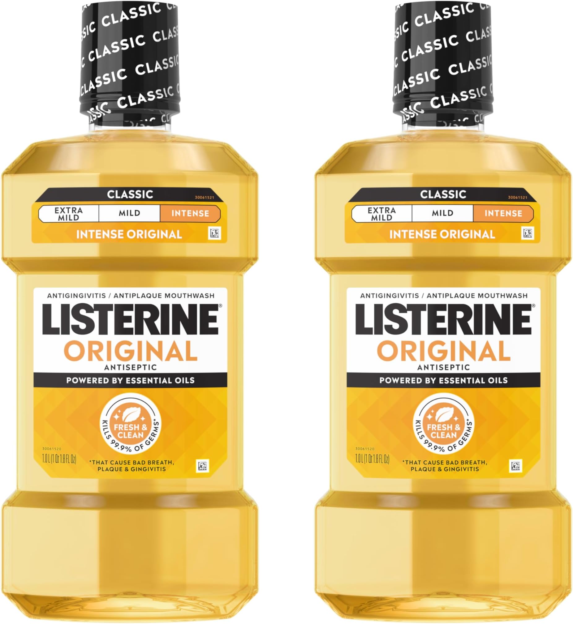 Original Intense Antiseptic Oral Care Mouthwash to Kill 99.9% of Germs that Cause Bad Breath, Plaque and Gingivitis, ADA-Accepted Mouthwash, Intense Original Flavored Oral Rinse, 1L X 2