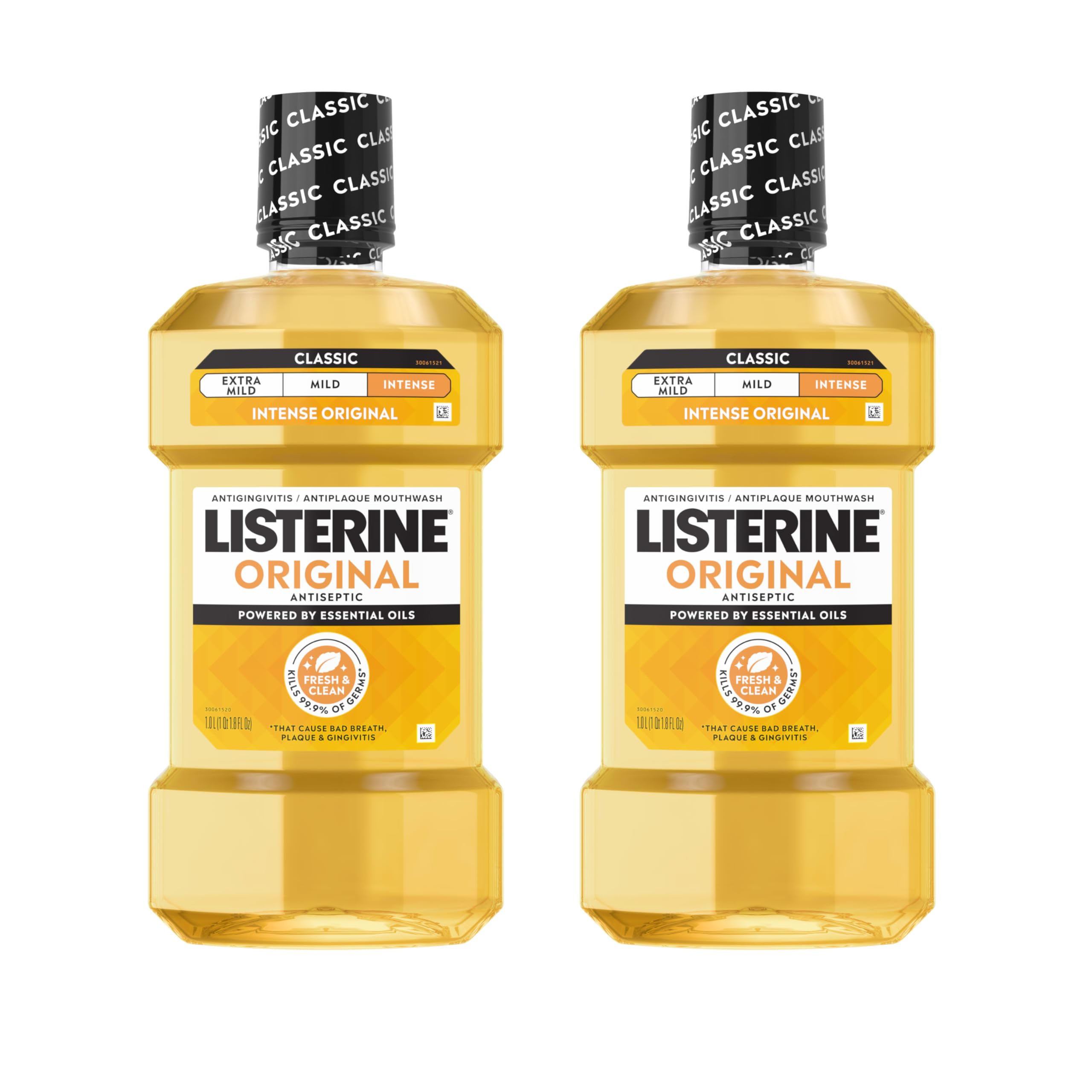 Listerine Original Intense Antiseptic Oral Care Mouthwash to Kill 99.9% of Germs That Cause Bad Breath, Plaque and Gingivitis, ADA-Accepted Mouthwash, Intense Original Flavored Oral Rinse, 1L X 2