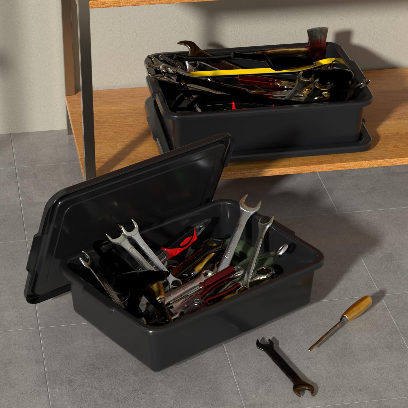 Obstnny 12er Pack 13L Commercial Bus Wanne mit Deckel Kunststoff Bus Box Schwarz