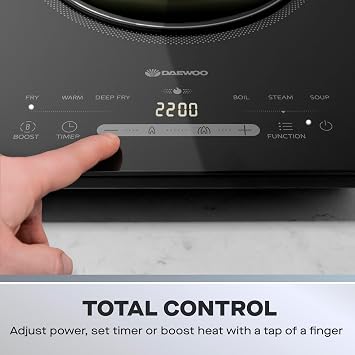 Daewoo 2200W Portable Single Induction Hob – Convenient Electric Cooktop for Use With Induction-Suitable Pans, 6 Presets, LED Controls & Timer