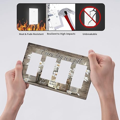 Miniatura 317 de Placa de pared dúplex de receptáculo de dispositivo de 1 gang de madera envejecida blanca gris con veta de tablón, cubierta de enchufe eléctrico de