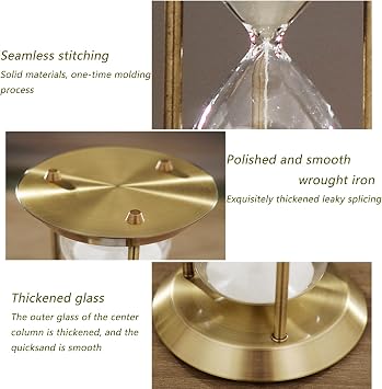 Vintage 60 Minutes Hourglass Sand Timer,Metal Sand Watch 30 Min, Antique Brass White Sand Clock Stand,Glass Sandglass, for Home, Desk,Office Decorative