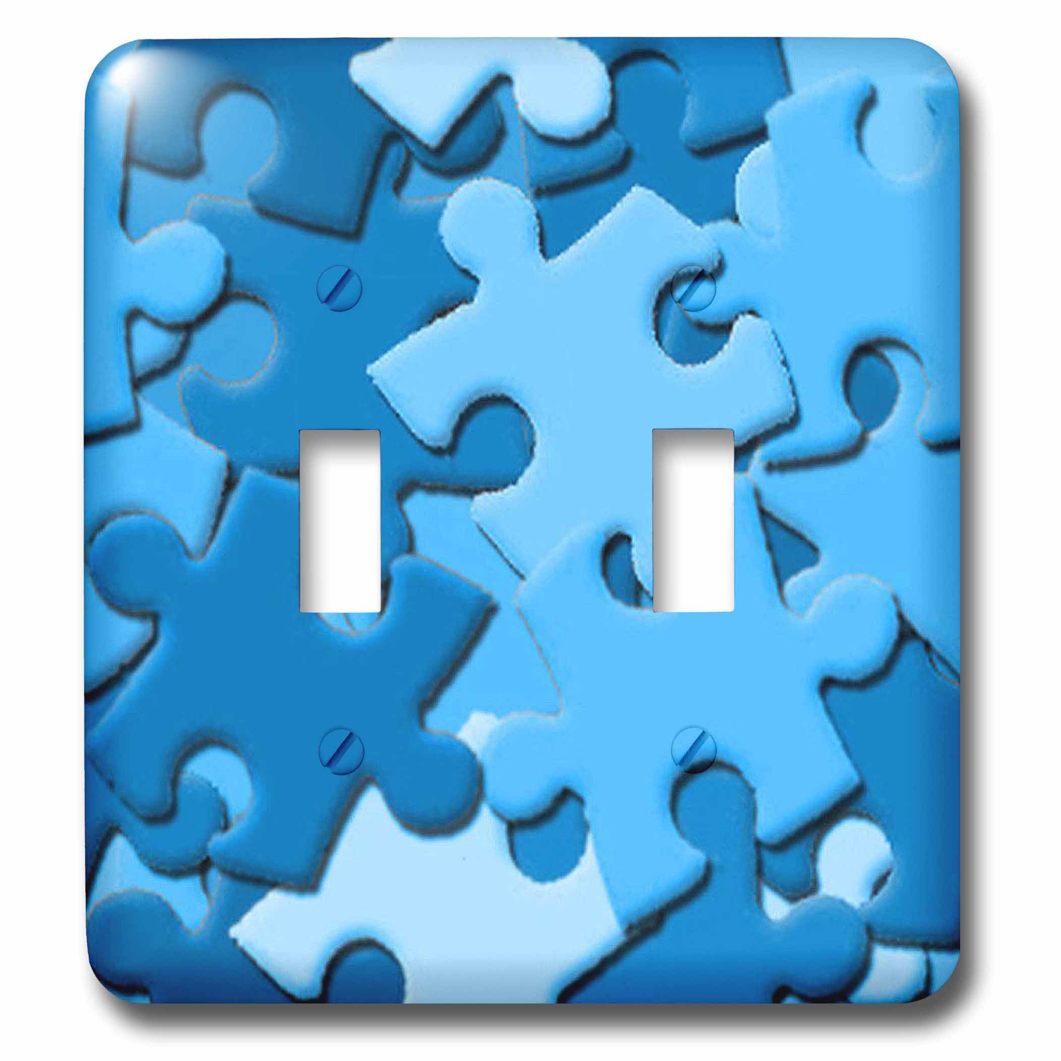 Double interrupteur à bascule à motif puzzle bleu clair imprimé haute définition 3dRose