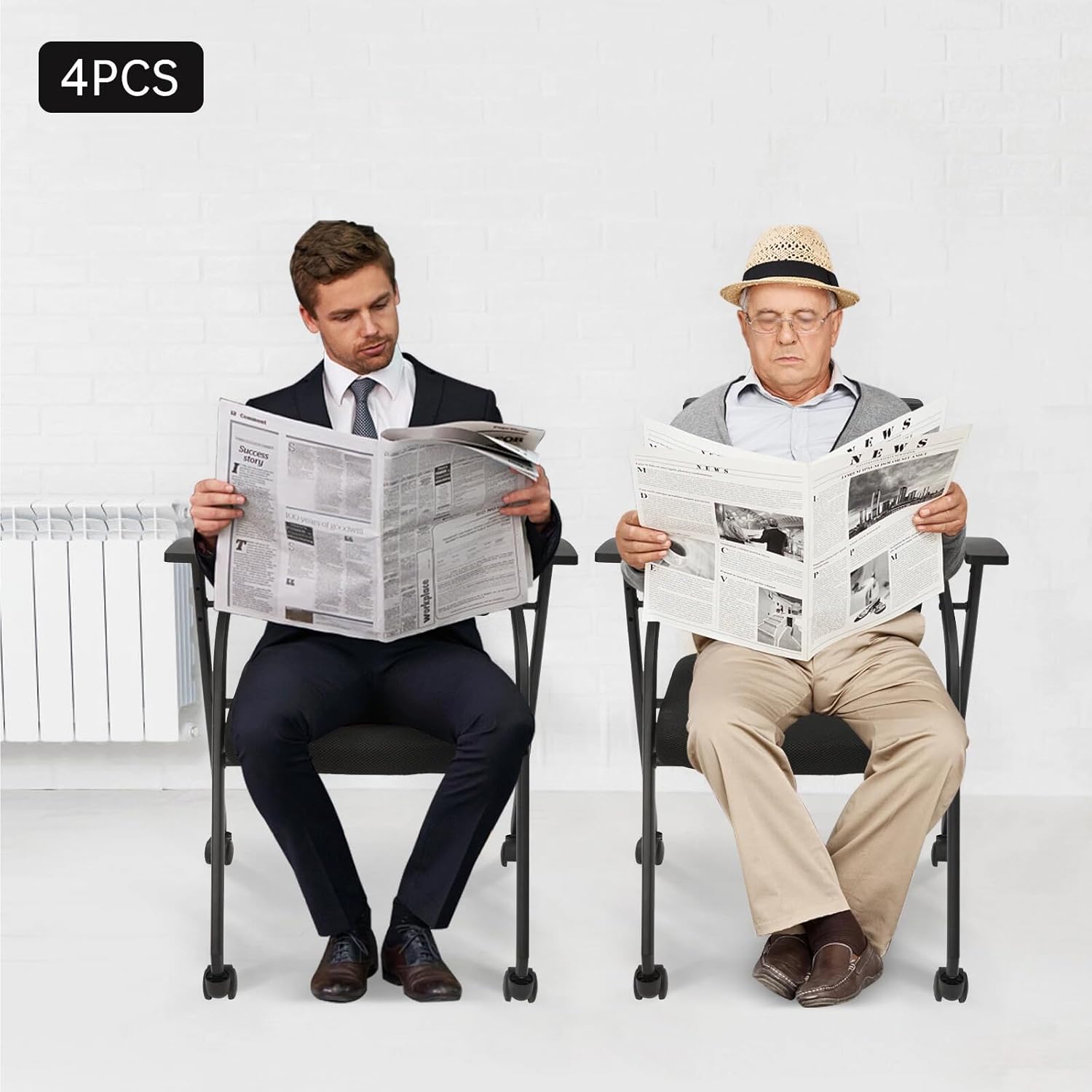 Conference Room Chair,440LBS Modern Black Conference Room Chair w/4 Wheels & High Back,Foldable & Rolling Office Chairs for Meeting,School,Home (4)