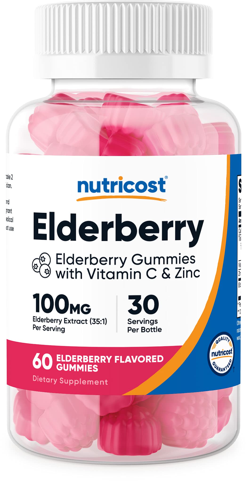 NutricostElderberry Gummies 100mg with Zinc & Vitamin C 60 Gummies, 30 Servings - Gluten Free, No Corn Syrup, Natural Flavors