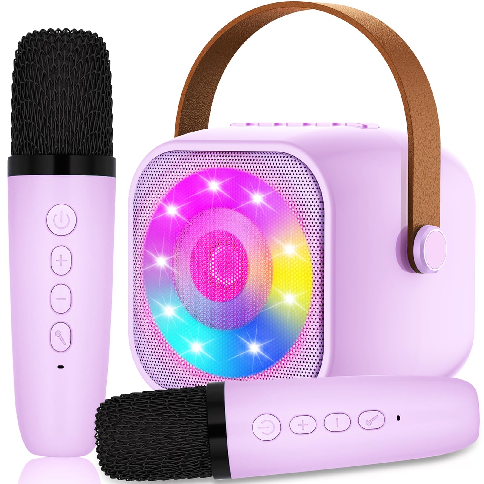 Karaoke Niños con 2 Microfono Inalambricos, Portátil Microfono Niños con Luces LED, Máquina de Karaoke Bluetooth Regalos para Niñas Juguete Fiestas de Familiares — view 9