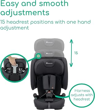 Bebeconfort Ever & Go i-Size, Evolutive Car Seat, 15 Months - 12 Years, 76-150 cm, ISOFIX Foldable Travel Car Seat, Compact & Lightweight (5kg), 15 Headrest Positions, Full Black