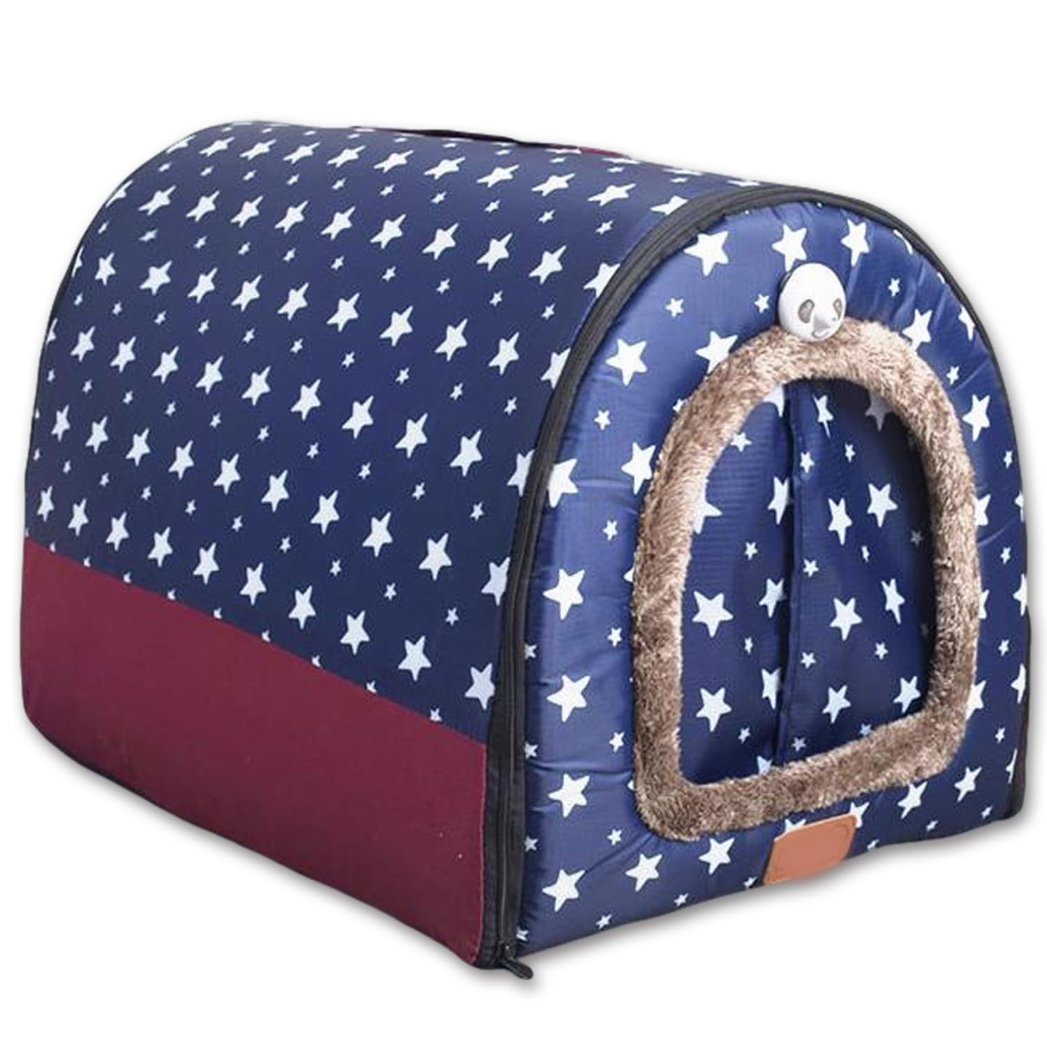 2-IN-1 Large Dog Bed House Waterproof Door Curtain,Calming Pet Cave Washable Warm Kennel Removable Luxury Pet Bed,Anti Anxiety Outdoor Igloo Cat House (A,XL-76 * 56 * 55CM)