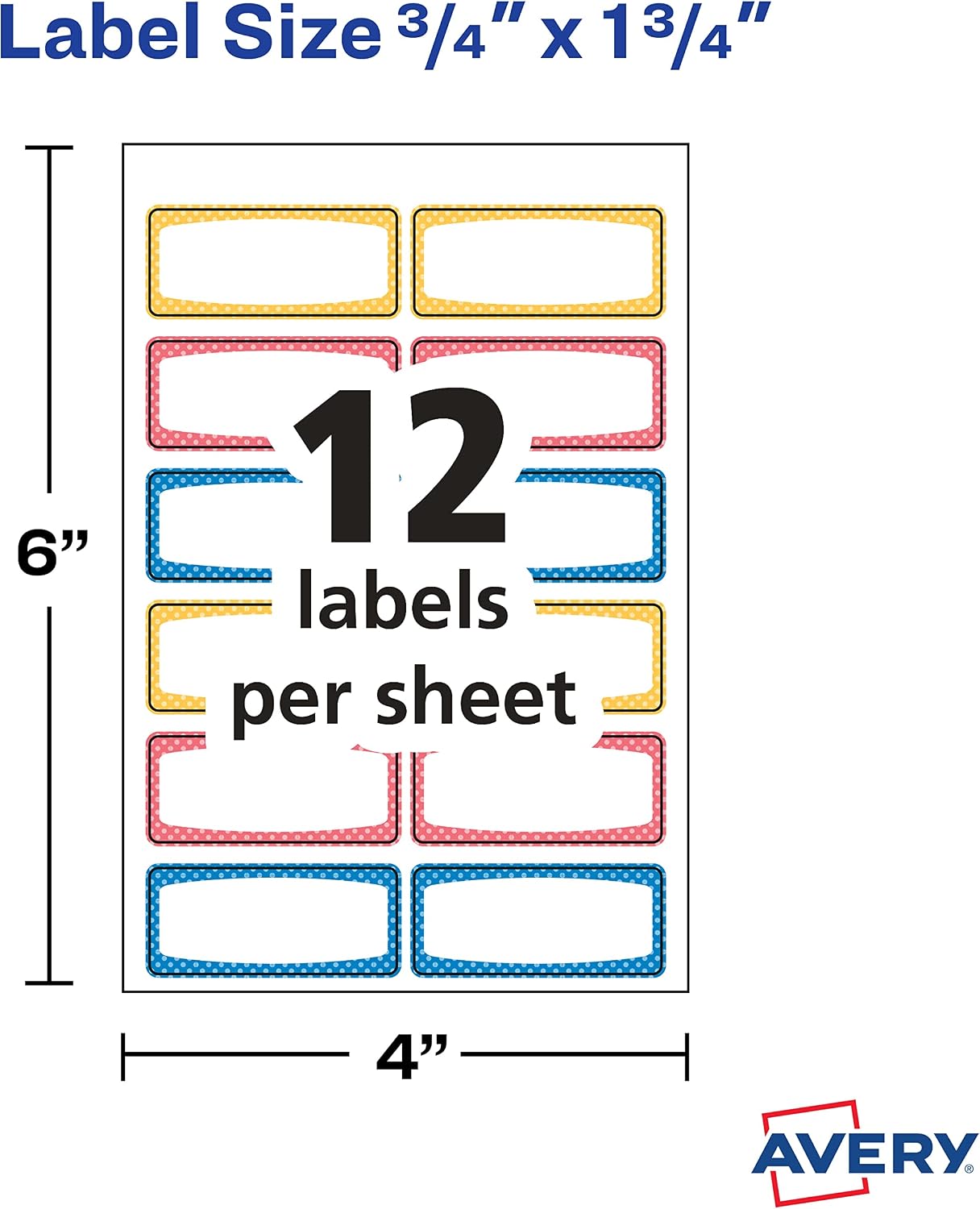 Avery Durable Labels for Kids' Gear, 3/4" x 1-3/4", Assorted Border Colors, Water-Resistant Labels, Writable and Printable Labels, 60 Labels Per Pack, 3-Pack, 180 Rectangle Labels Total (31442)
