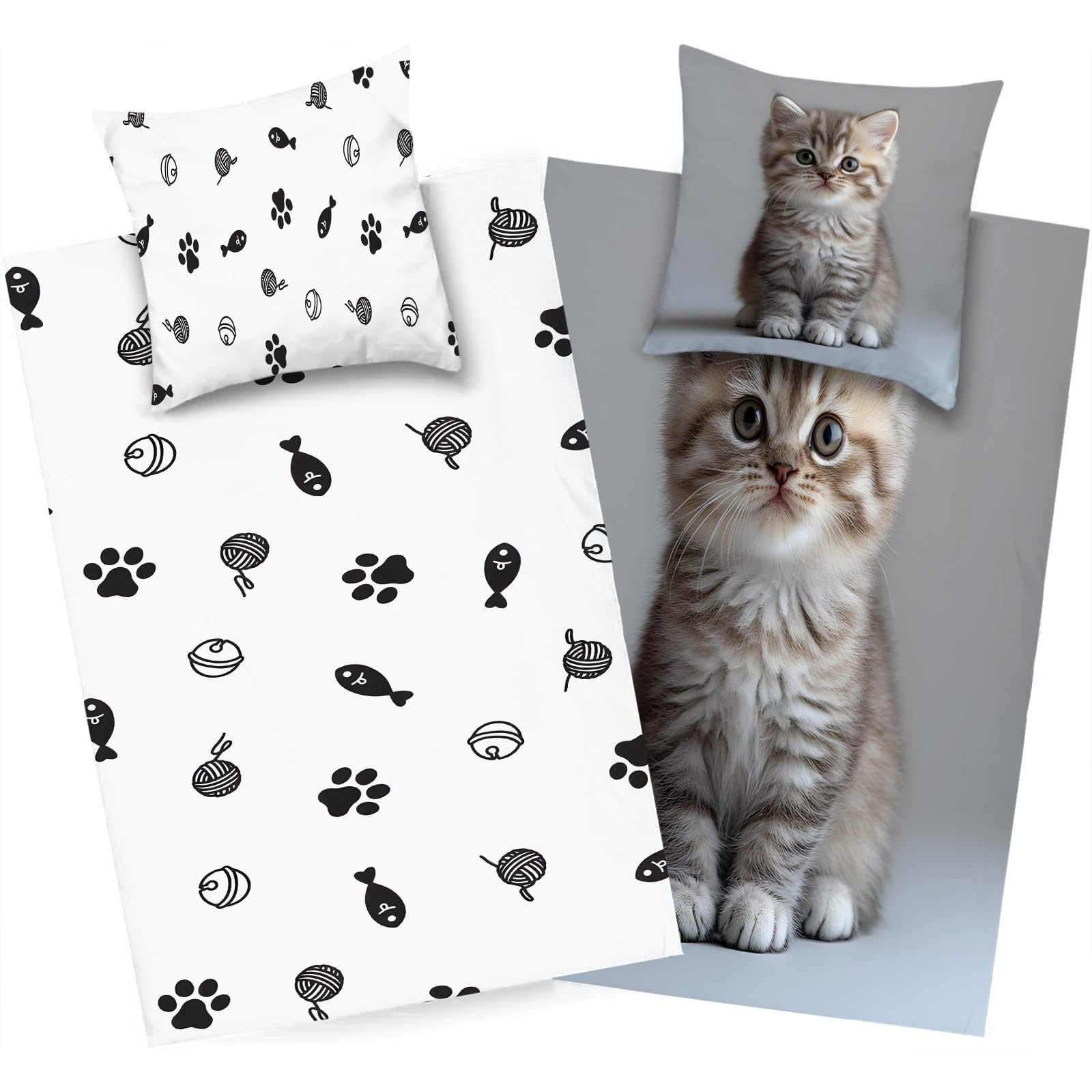 Housse de couette chat 240x260 cm anti-plis pour un lit double impeccable
