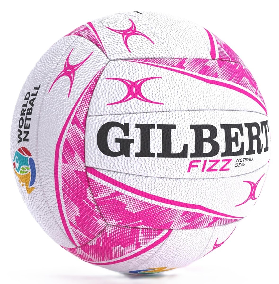 Gilbert Netball Fizz Match Netball - White Pink - Size 5