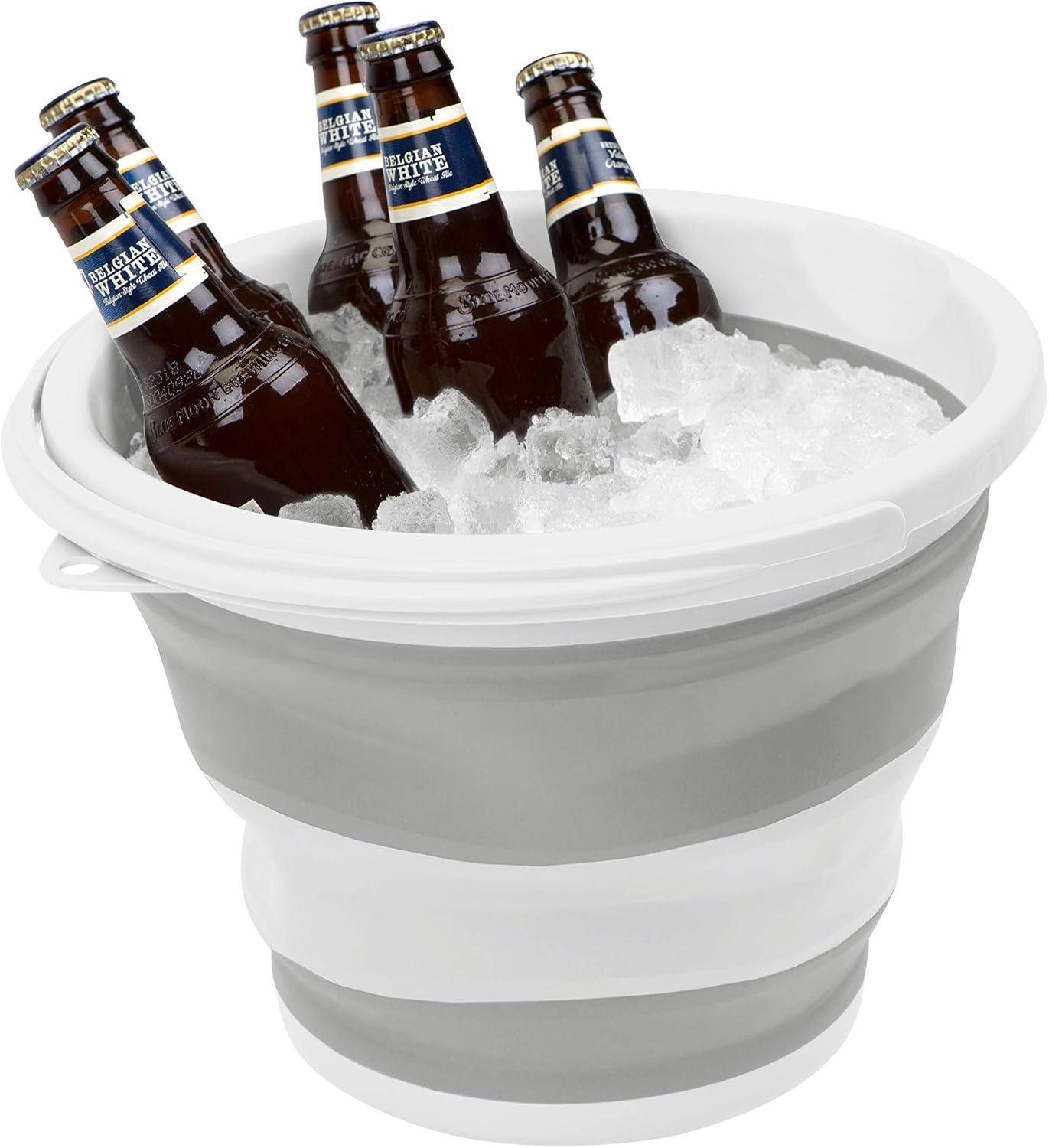 Simplify 10L Collapsible Bucket | Portable | Space Saver | Holds 10 Liters | Great for Cleaning | Boating | Camping Car Washing | Gardening | Cooler | White and Grey